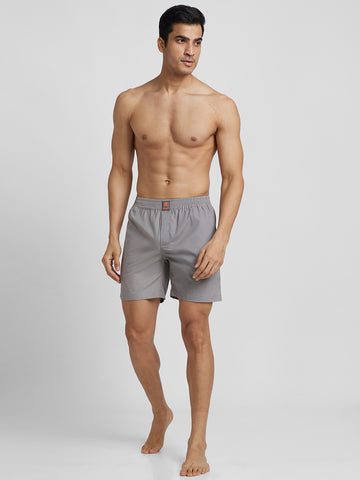 Men's Cotton Printed Regular Boxer Shorts - Grey Art