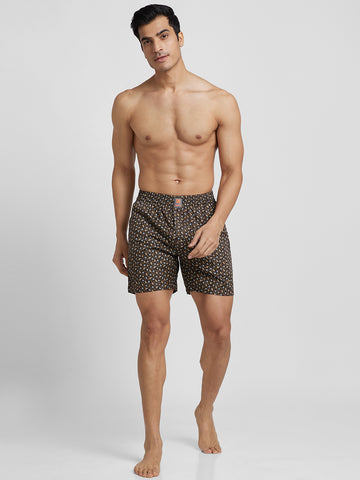 Men's Cotton Printed Regular Boxer Shorts - Brown Floral