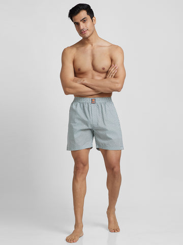 Men's Cotton Printed Regular Boxer Shorts - Green Play