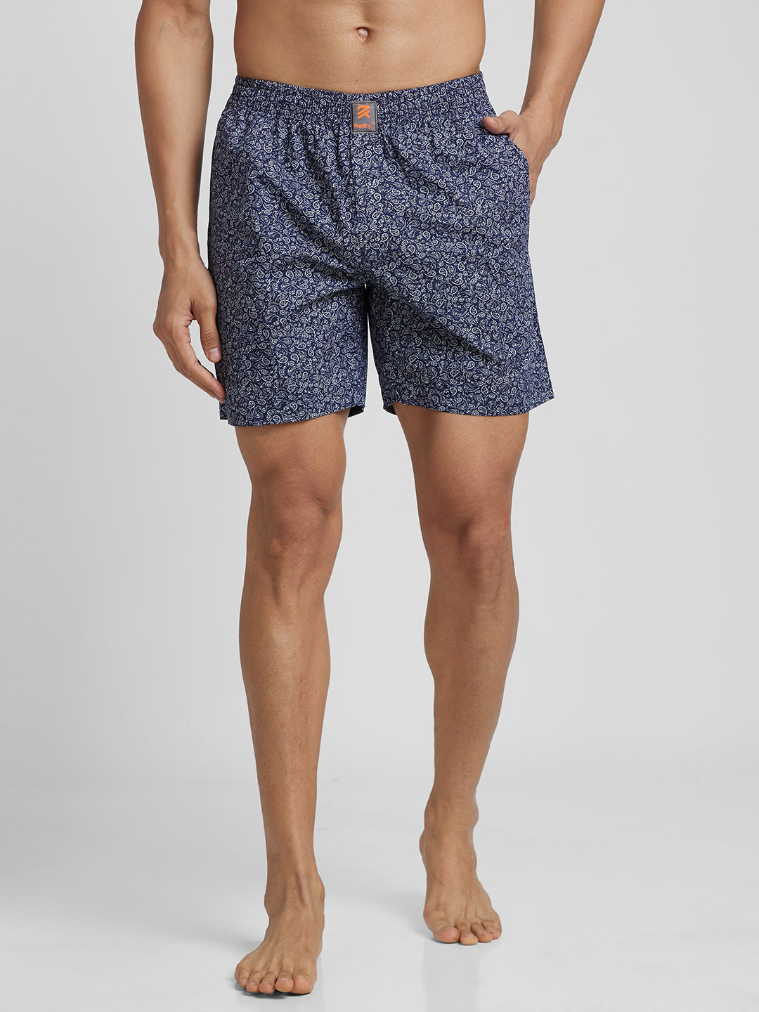 Men's Cotton Printed Regular Boxer Shorts - Navy Paisley