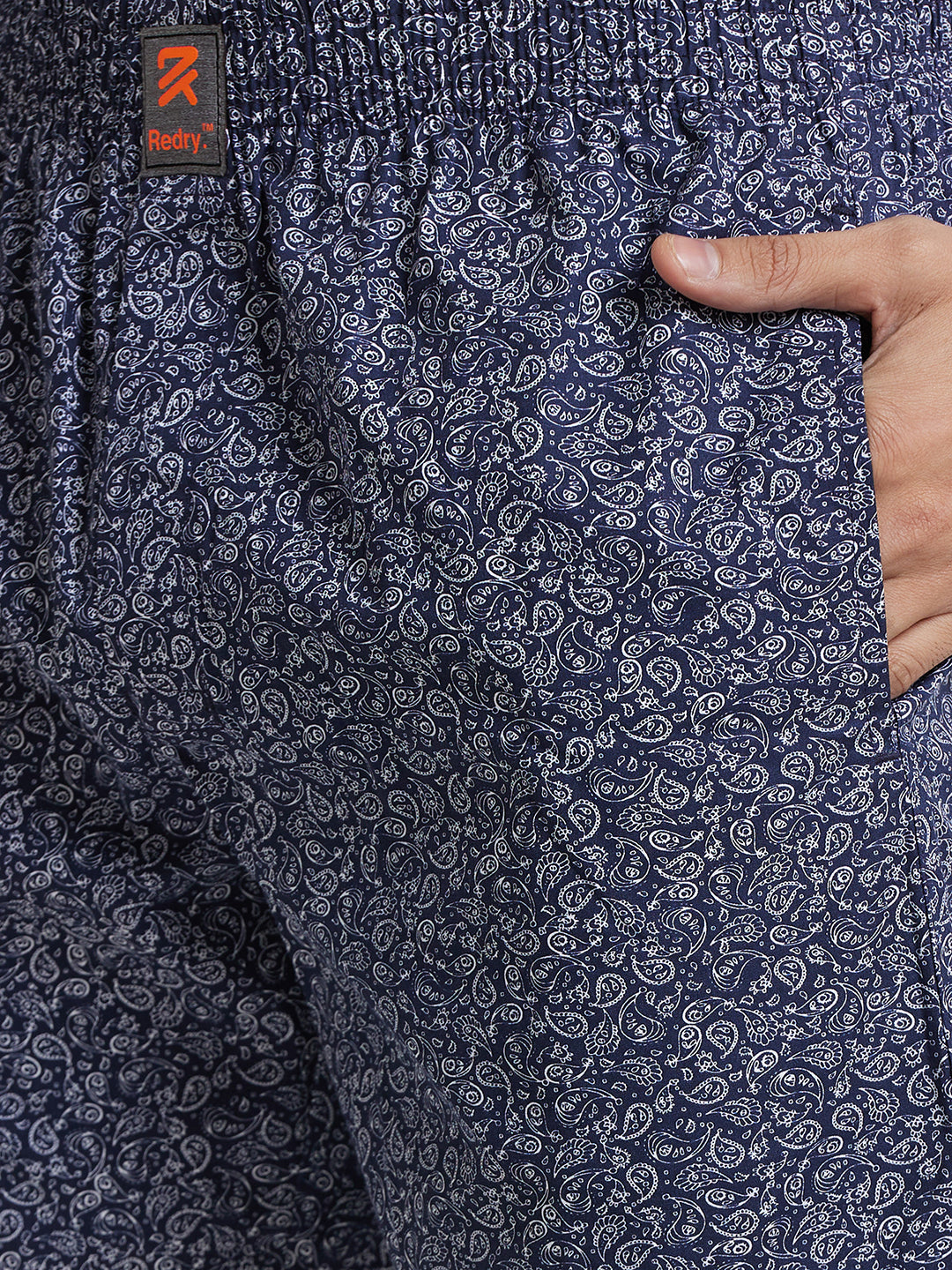 Men's Cotton Printed Regular Boxer Shorts - Navy Paisley