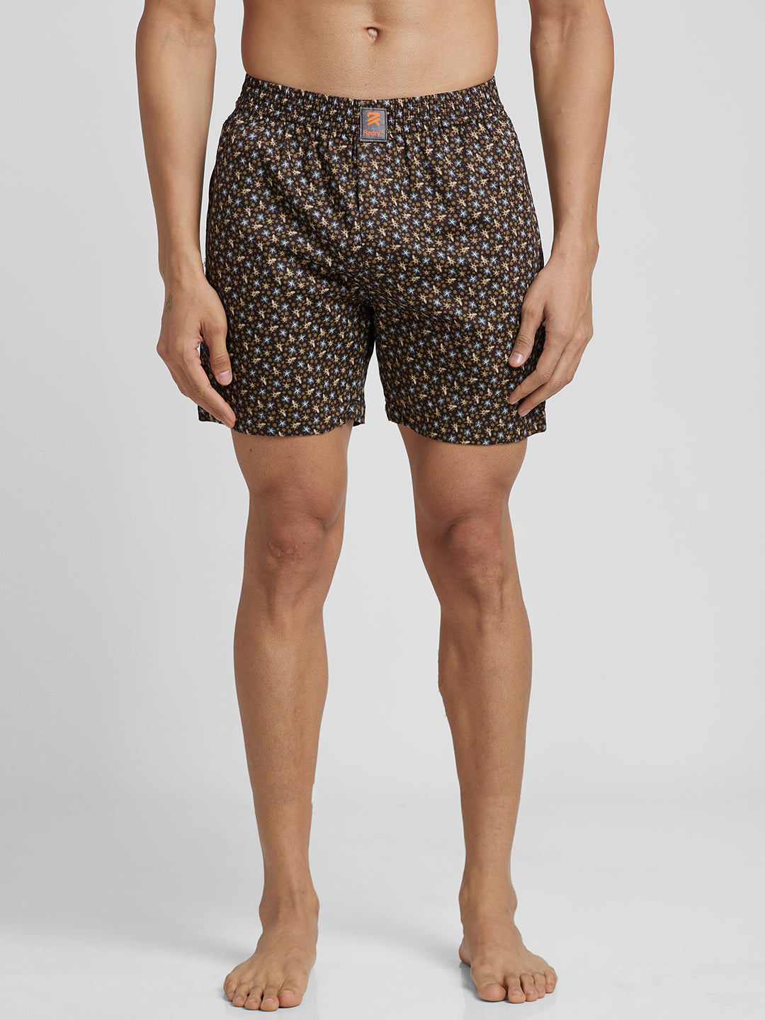 Men's Cotton Printed Regular Boxer Shorts - Brown Floral
