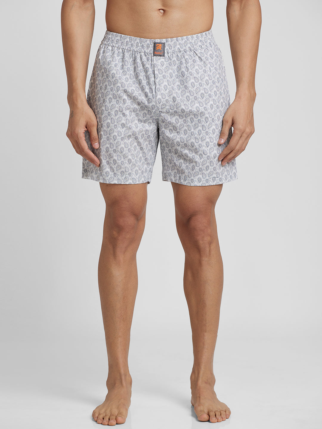 Men's Cotton Printed Regular Boxer Shorts - White Paisley