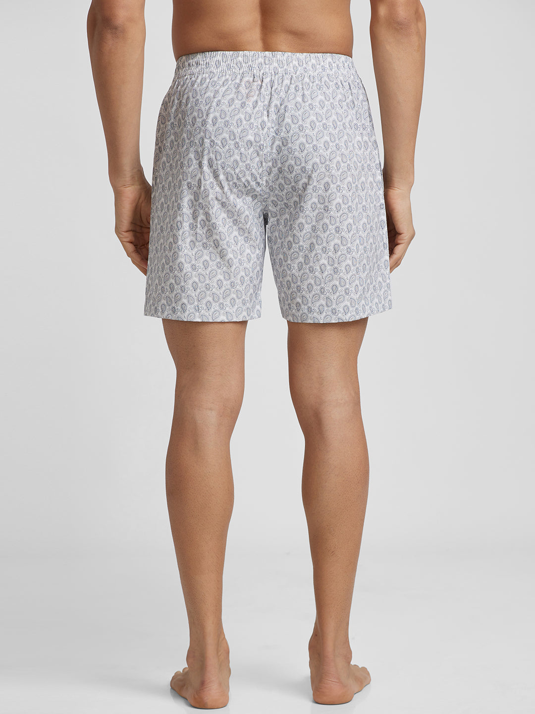 Men's Cotton Printed Regular Boxer Shorts - White Paisley